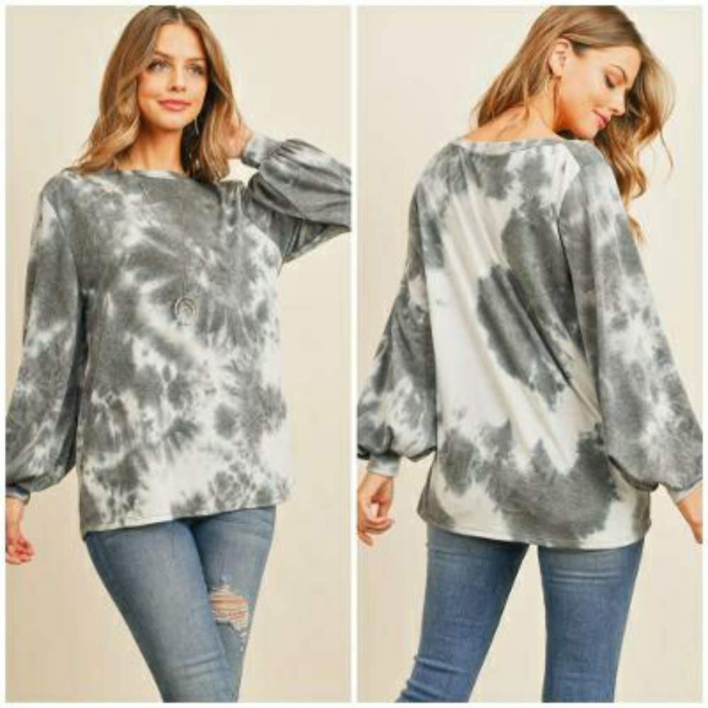 Perfect Peach Charcoal Tie Dye Long Sleeves Top